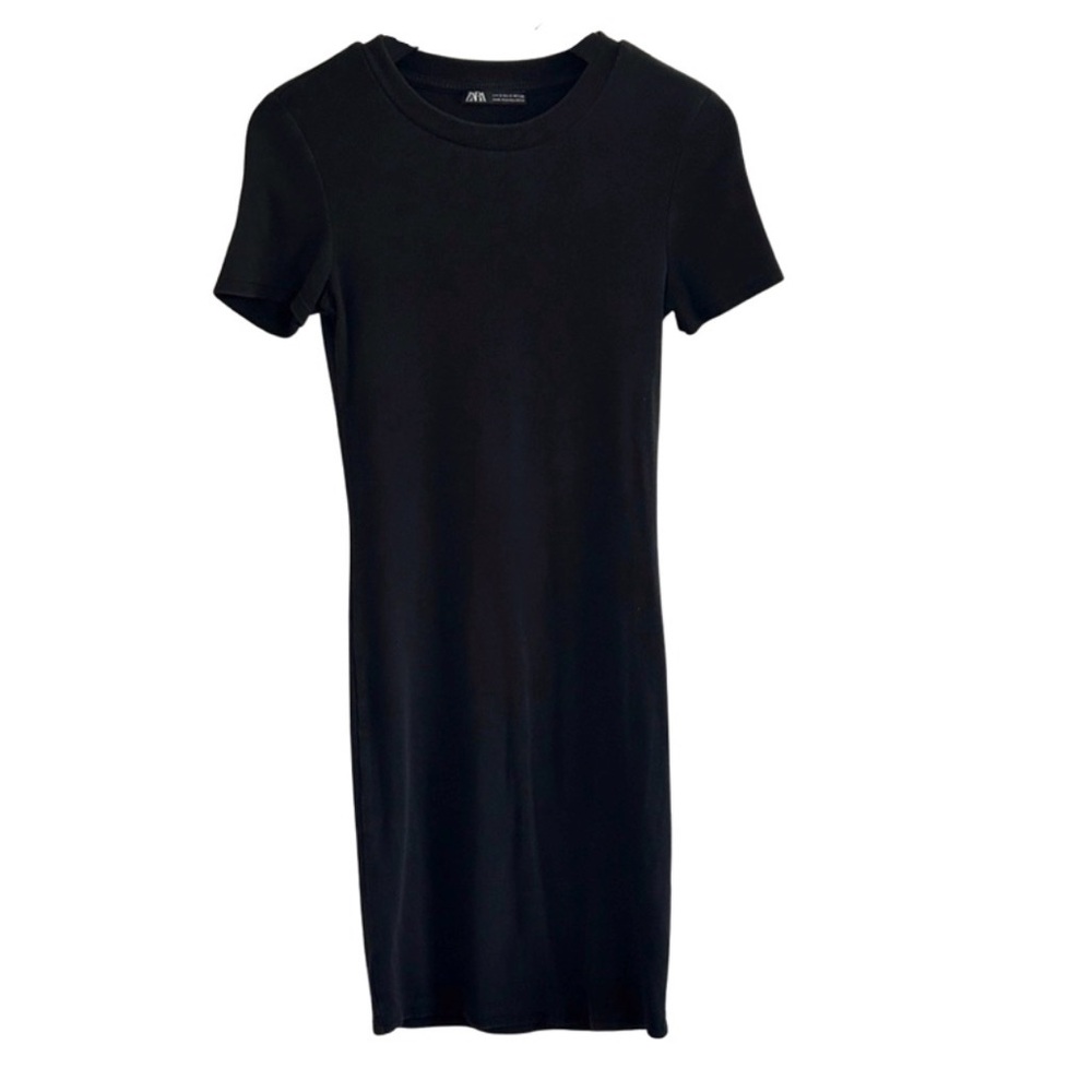 ZARA Ribbed Knit T-Shirt Dress — Size Small, Black